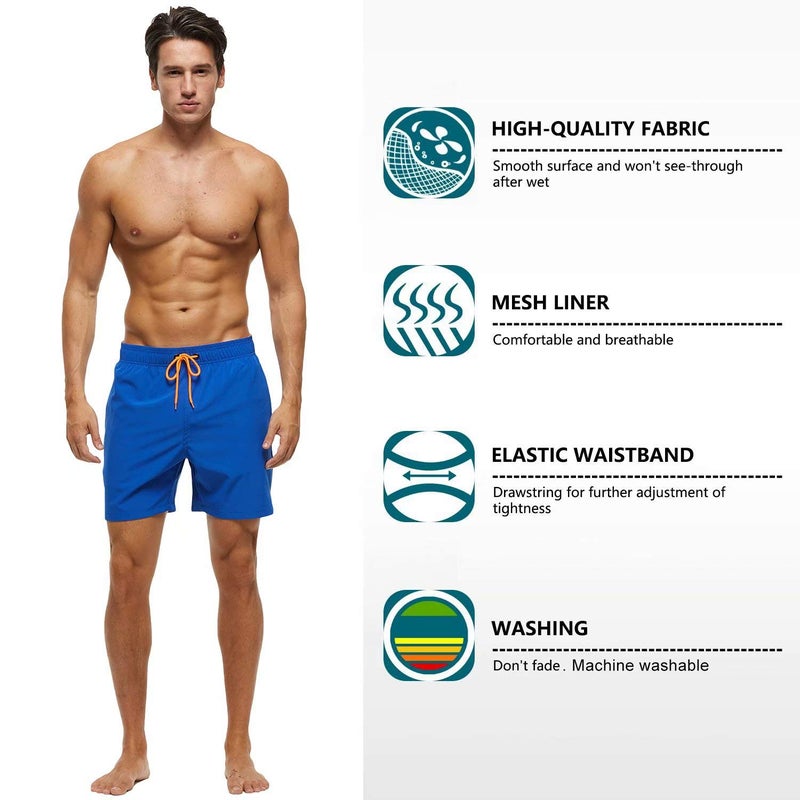Tyhengta Men's Stretch Swim Trunks Quick Dry Beach Shorts with Zipper Pockets and Mesh Lining Deep Blue 32 - Image 3